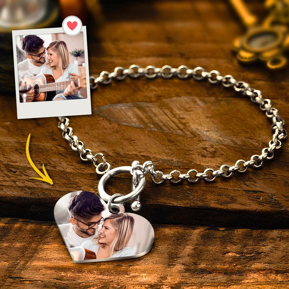 Personalized Photo Bracelet with Heart Pendant - Custom Charm Jewelry
