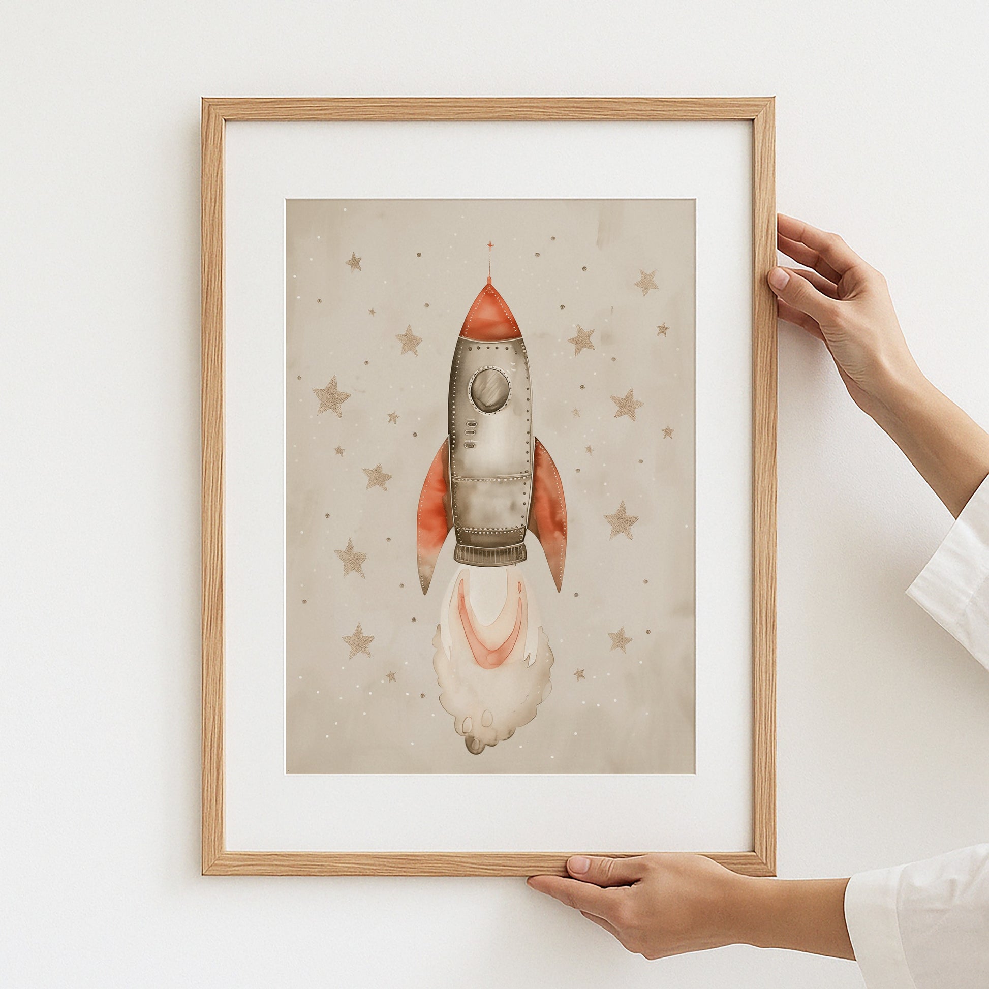Rocket Illustration with Stars Framed Art Print product