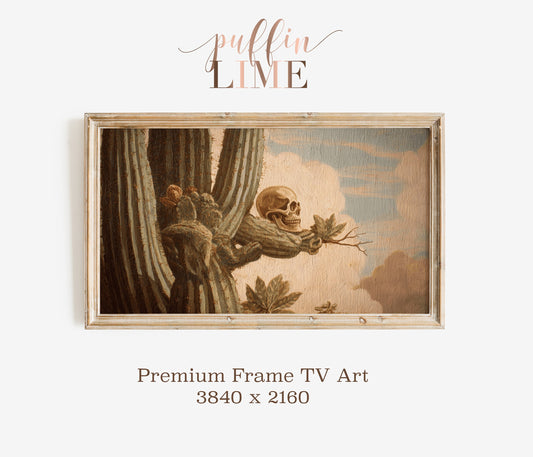 Vintage Skull and Monkey Illustration Framed TV Art, Premium Digital Decoration 3840x2160 Pixels