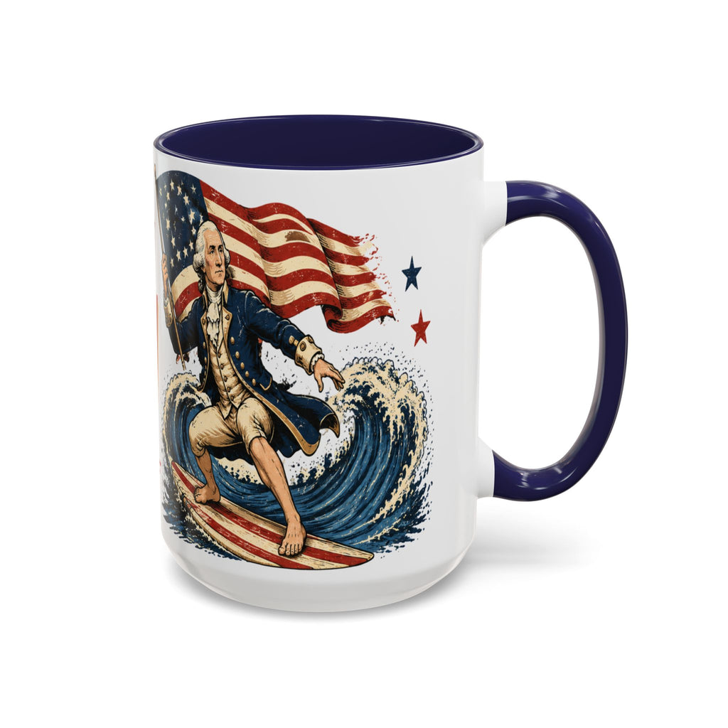 Revolutionary Surfing George Washington Mug | Patriotic 1776-2026 Coffee Mug