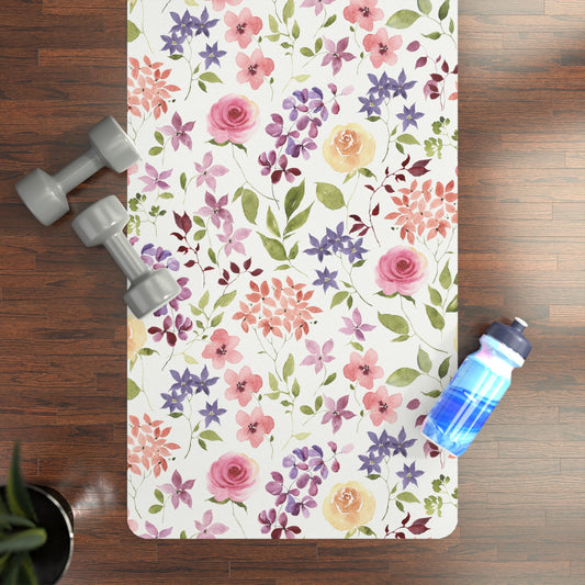 Yellow and Pink Roses Rubber Yoga Mat