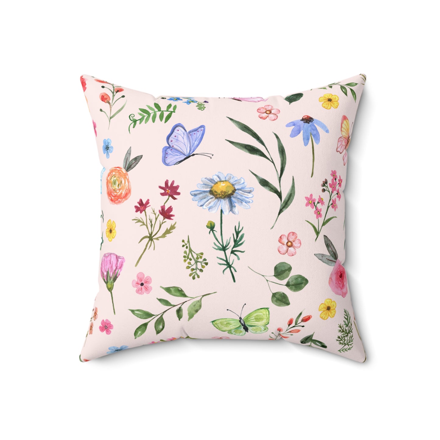 Spring Daisies and Butterflies Spun Polyester Square Pillow