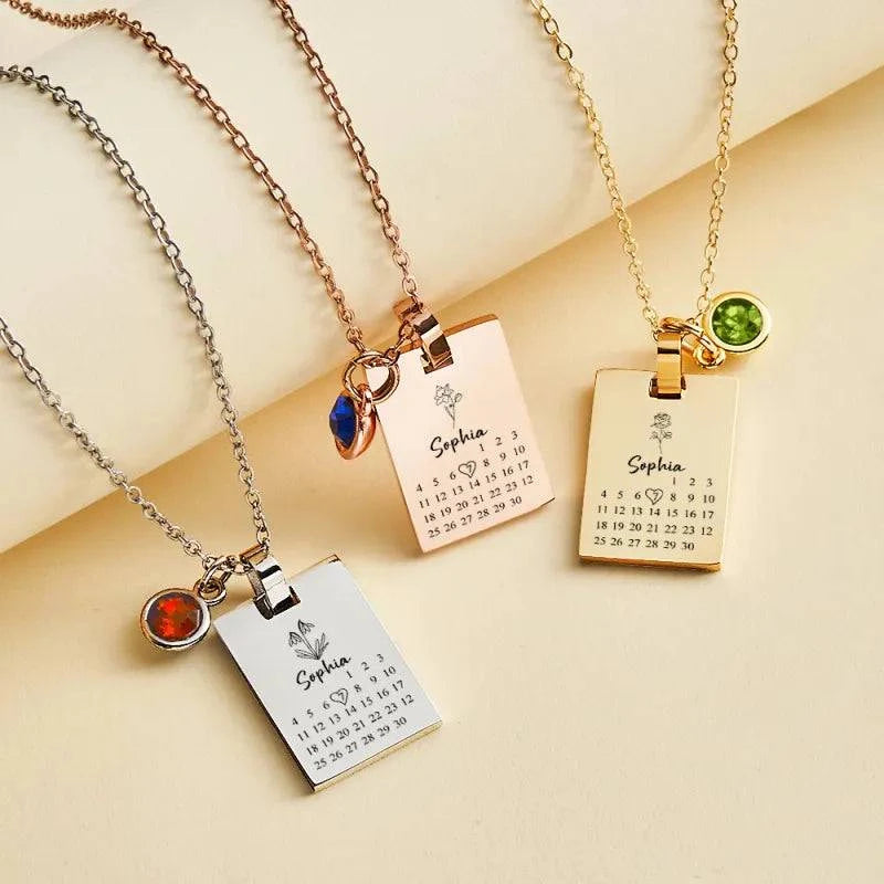 Custom Date Birthstone Necklace