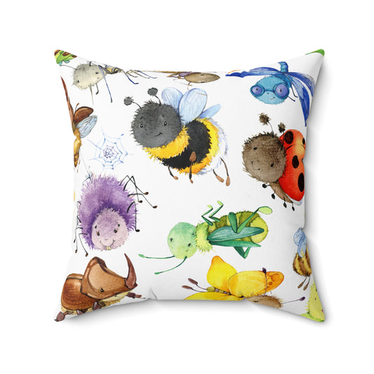 Ladybugs, Bees and Dragonflies Spun Polyester Square Pillow