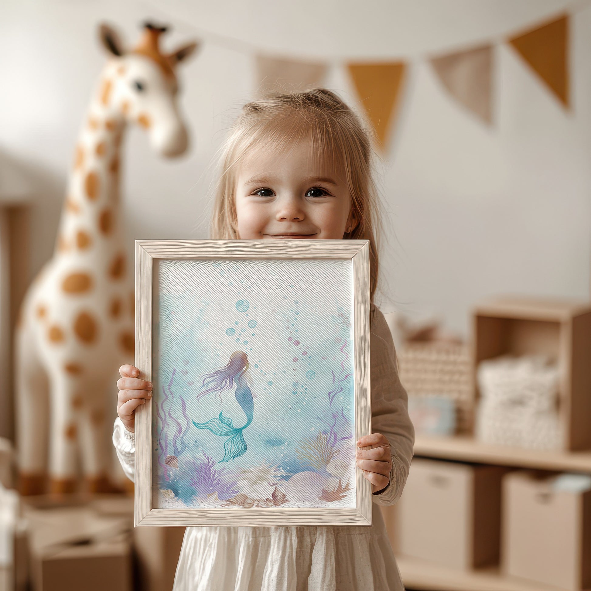 Adorable Mermaid Wall Art for Kids Room Decor product