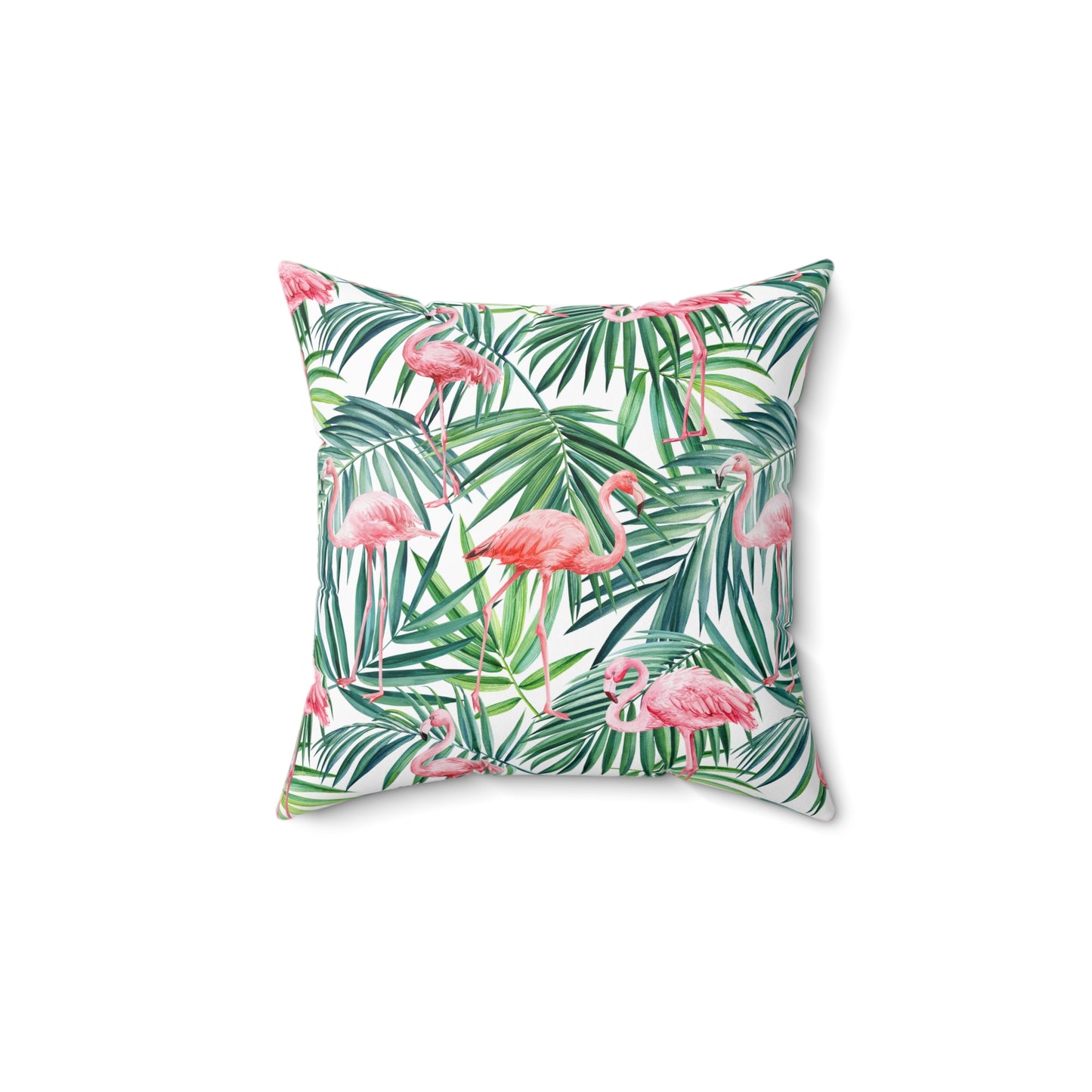 Pink Flamingos and Palm Leaves Spun Polyester Square Pillow