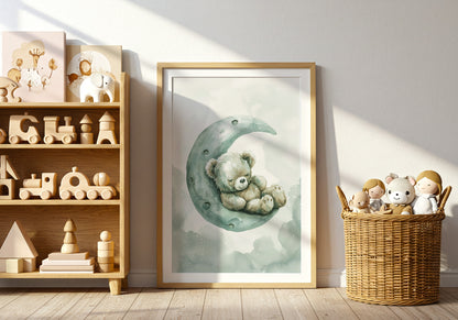 Adorable Teddy Bear on Crescent Moon Wall Art product