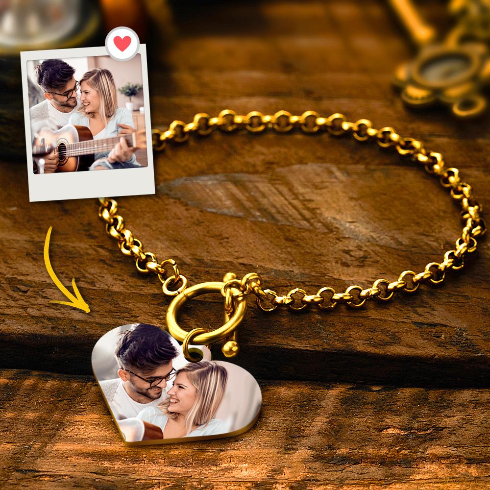 Personalized Photo Bracelet with Heart Pendant - Custom Charm Jewelry
