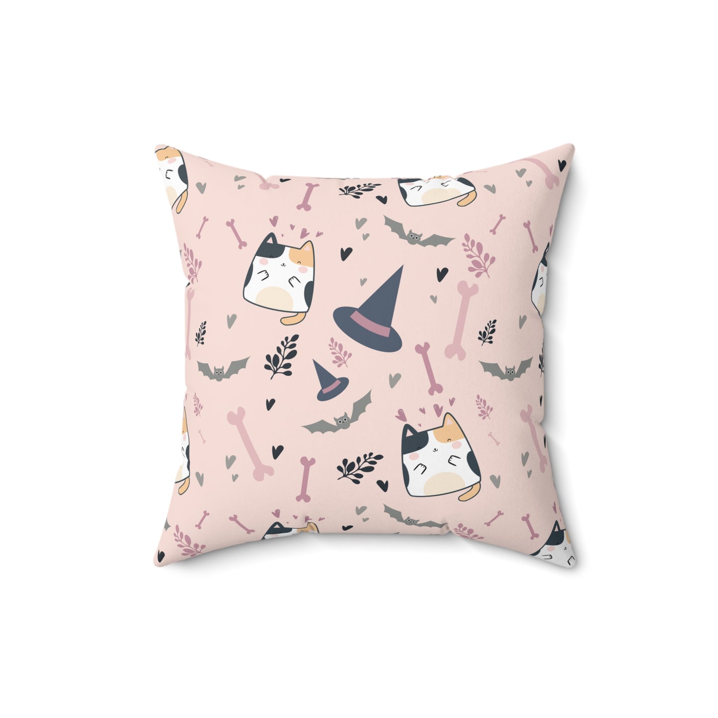 Halloween Cats and Bats Spun Polyester Square Pillow with Insert