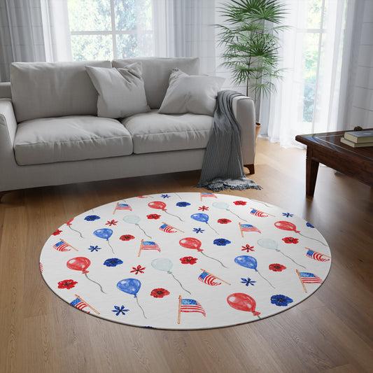 American Flags and Balloons Round Rug