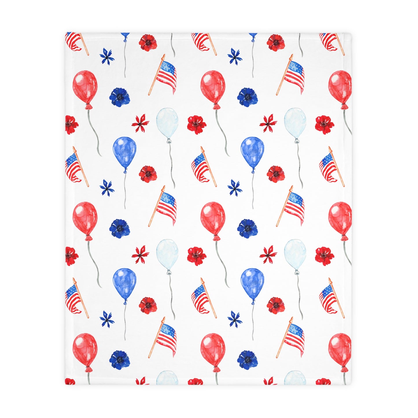 American Flags and Balloons Velveteen Minky Blanket (Two-sided print)