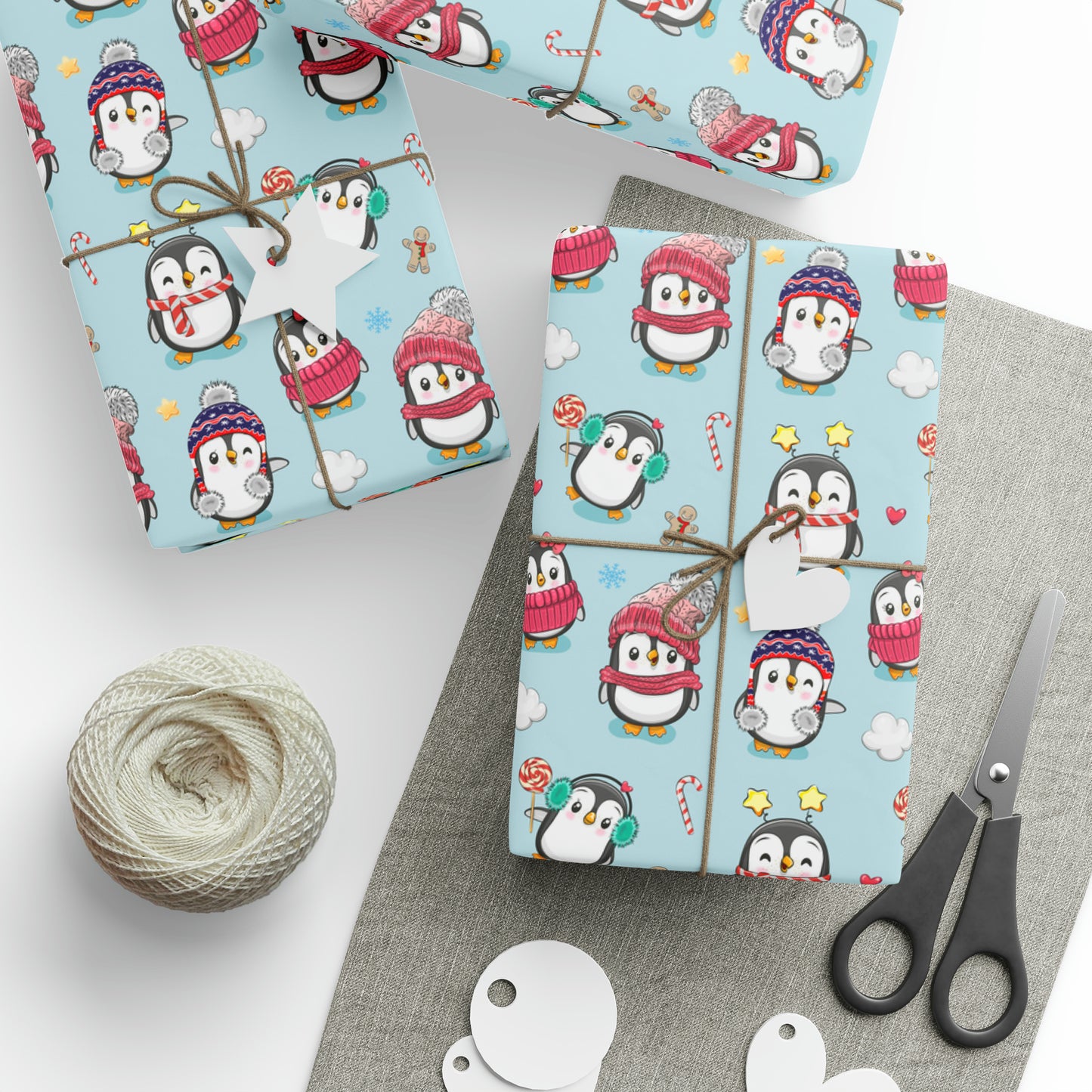 Penguins in Winter Clothes Gift Wrap Paper