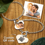 Custom Photo Charm Bracelet with Heart - QR Code Jewelry