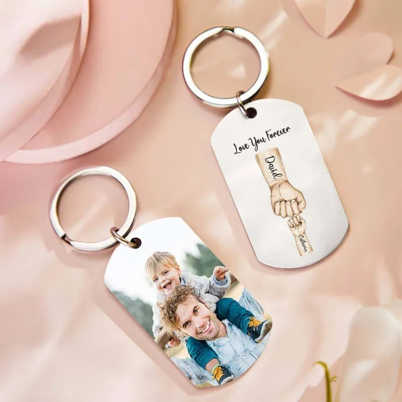 Personalized Father Fist Keychain - Custom Dad Photo Keyring