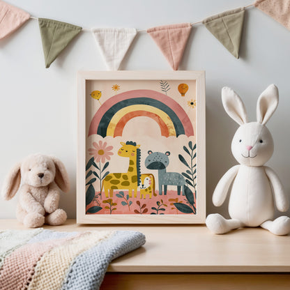 Cute Giraffe and Hippo Nursery Wall Art product