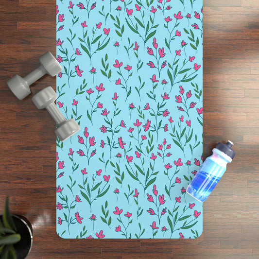 Bright Pink Flowers Rubber Yoga Mat