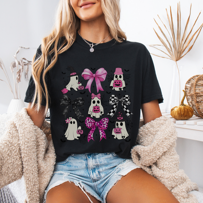 Halloween Ghost Pink Coquette Bows T-shirt