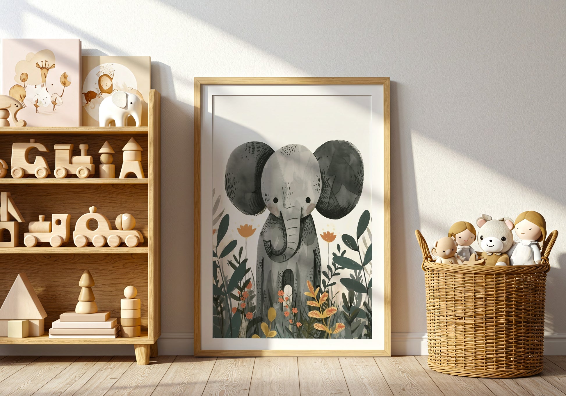 Cute Elephant and Floral Theme Nursery Wall Art product type