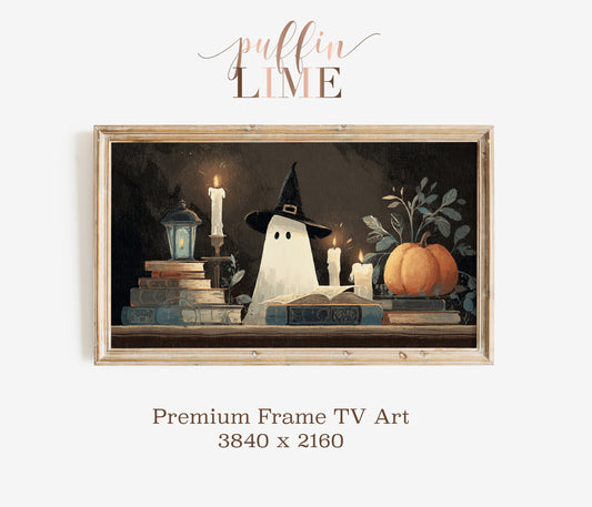 Halloween Ghost Digital Art for Frame TV, Festive Autumn Decor, 3840x2160 Spooky Witch Theme