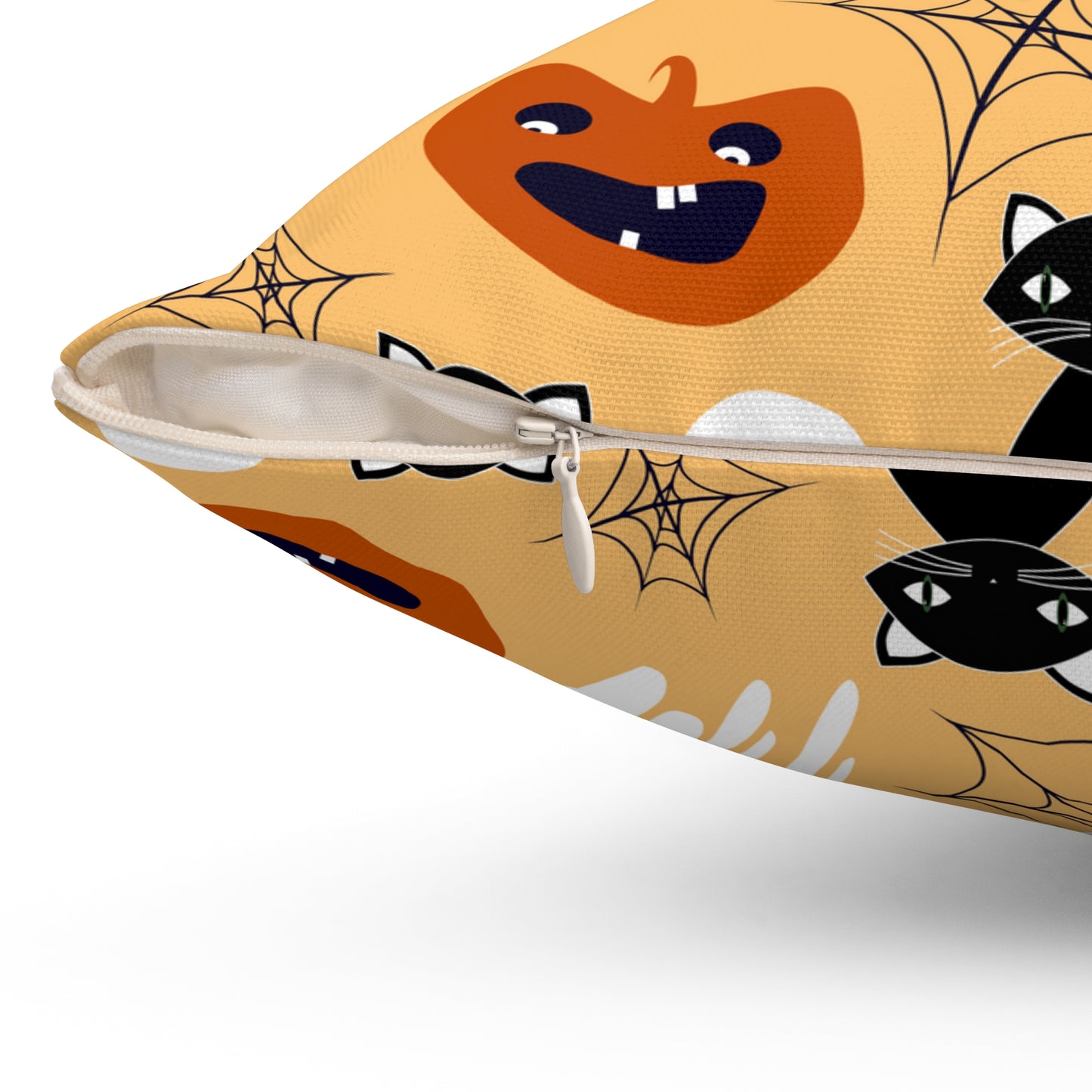 Halloween Cats and Ghosts Spun Polyester Square Pillow