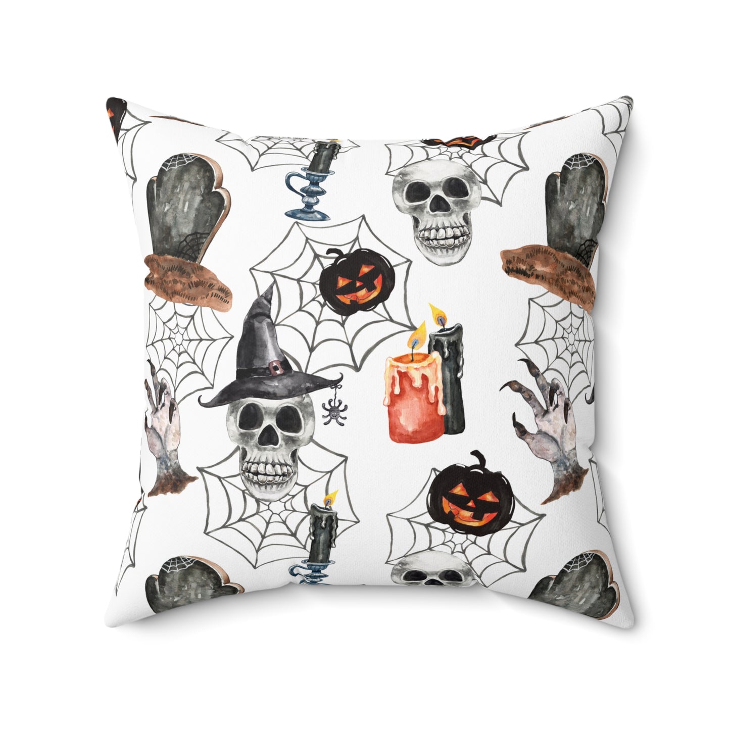 Skulls and Pumpkins Spun Polyester Square Pillow with Insert