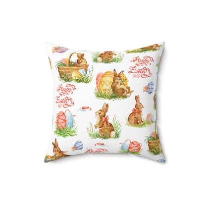 Easter Bunnies in Baskets Spun Polyester Square Pillow