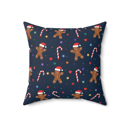 Gingerbread and Candy Canes Spun Polyester Square Pillow