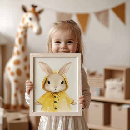 Cute Bunny in Yellow Raincoat Wall Art product