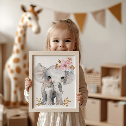 Adorable Baby Elephant Floral Art Print product