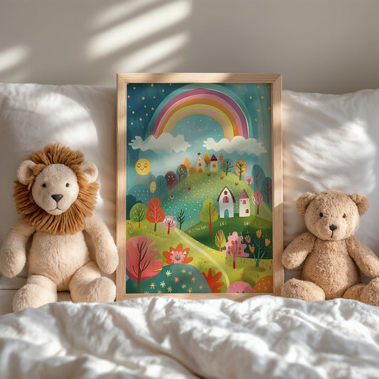 Whimsical Rainbow and Animals Kids Room Wall Art Product