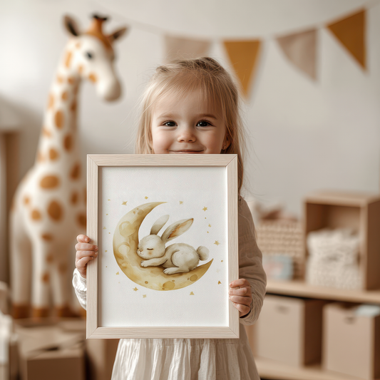 Adorable Bunny on Moon Childrens Wall Art Decor product