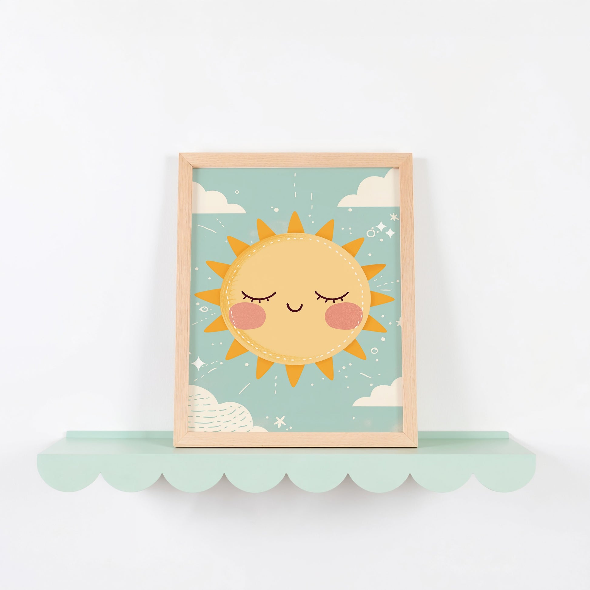 Cute Sleeping Sun Artwork Framed Nursery Room Art product