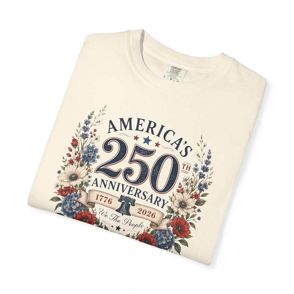 America's 250th Anniversary floral wreath T-Shirt | 1776-2026 patriotic design