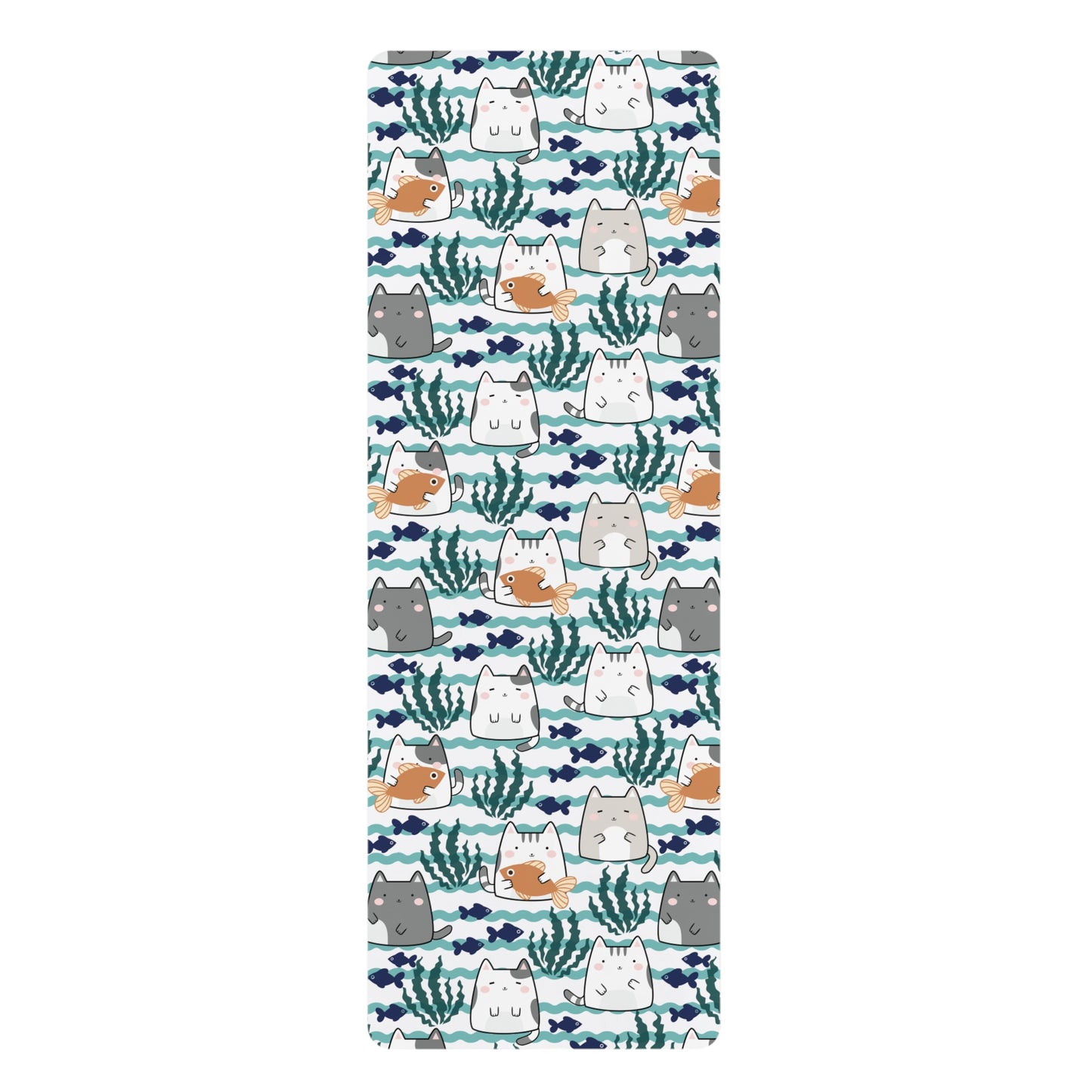 Kawaii Cats and Fishes Rubber Yoga Mat