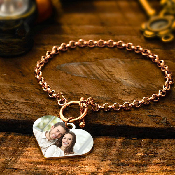 Custom Photo Charm Bracelet with Heart - QR Code Jewelry