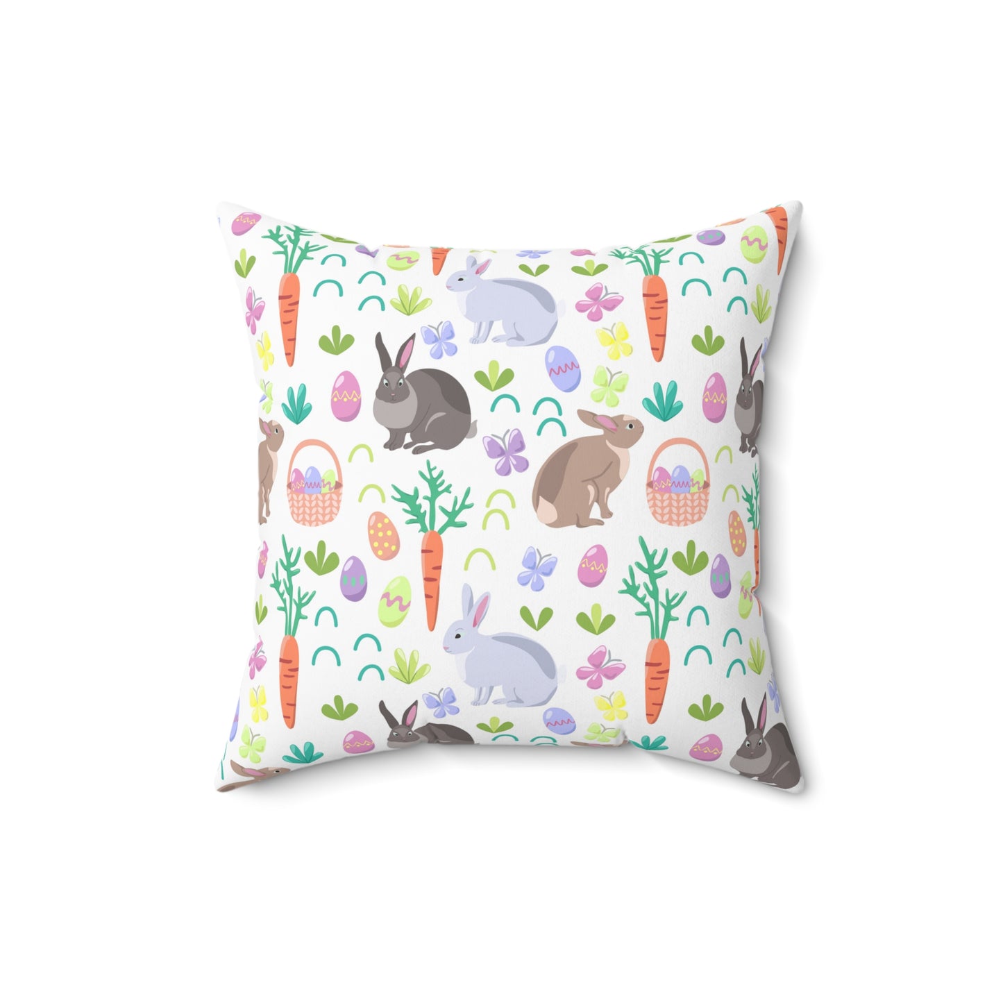 Easter Baskets, Carrots and Rabbits Spun Polyester Square Pillow