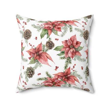 Poinsettia and Pine Cones Spun Polyester Square Pillow