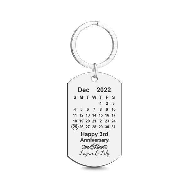 MadeMine engraved keychain featuring custom anniversary date design, perfect for personalized gift or keepsake.