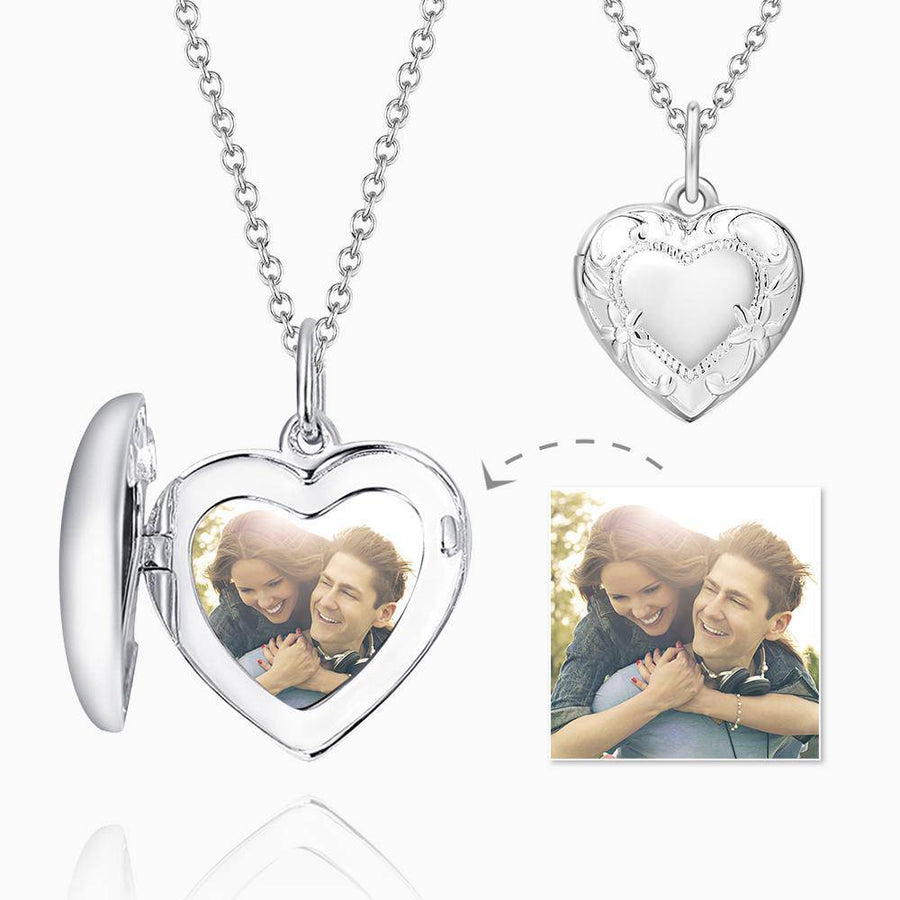 Embossed Heart Photo Locket Necklace