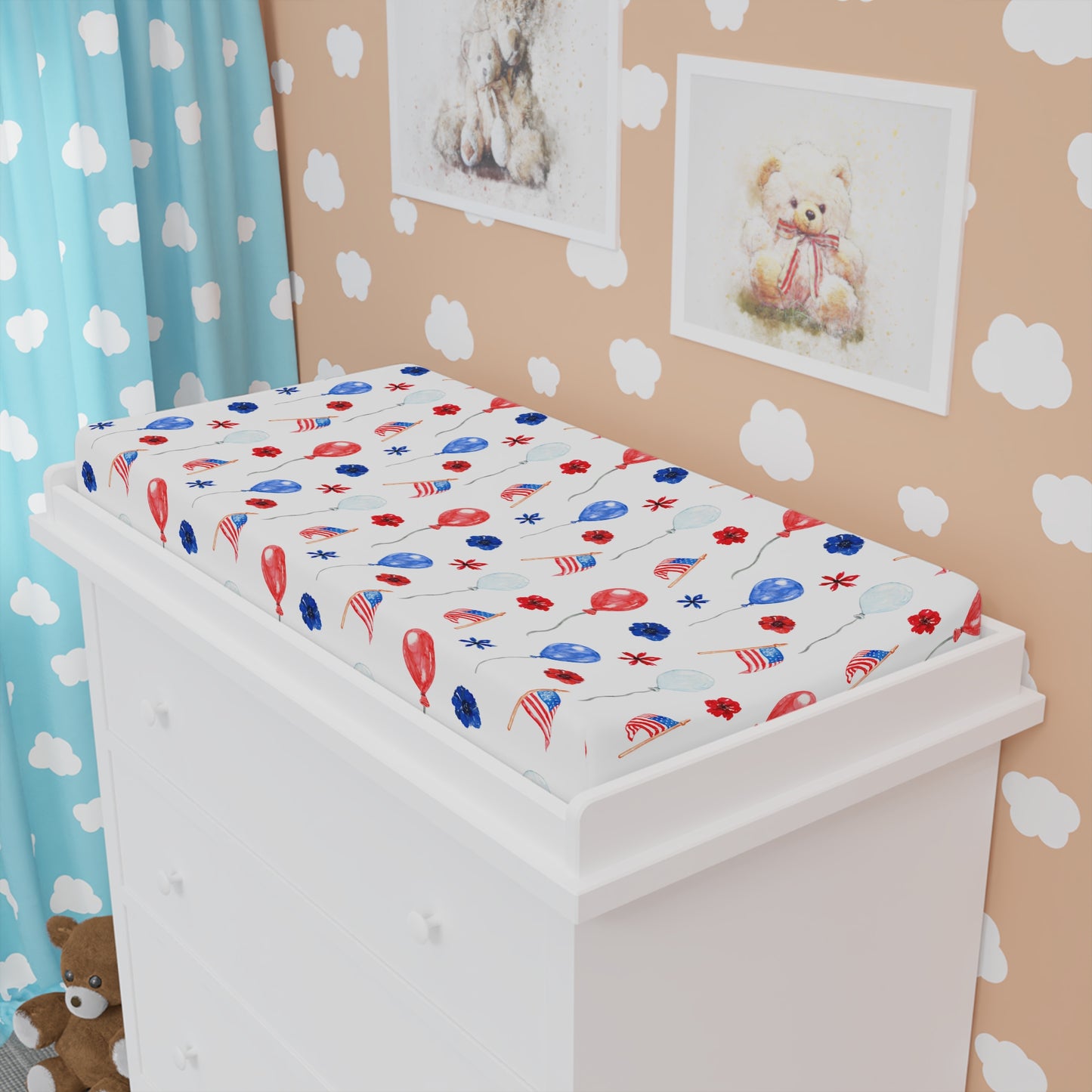 American Flags and Balloons Baby Changing Pad Cover