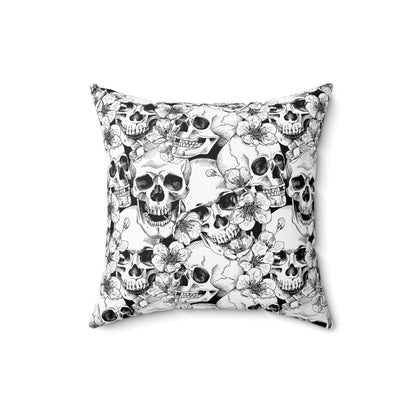 Skulls and Flowers Spun Polyester Square Pillow with Insert