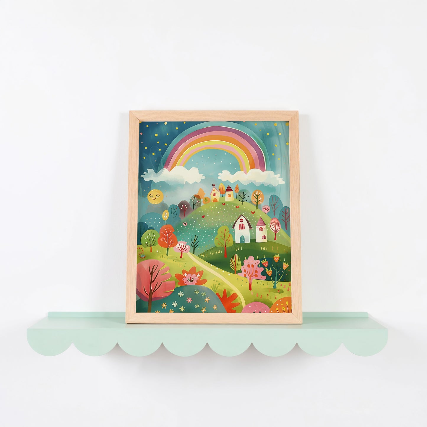 Colorful Whimsical Rainbow And Village Wall Art product