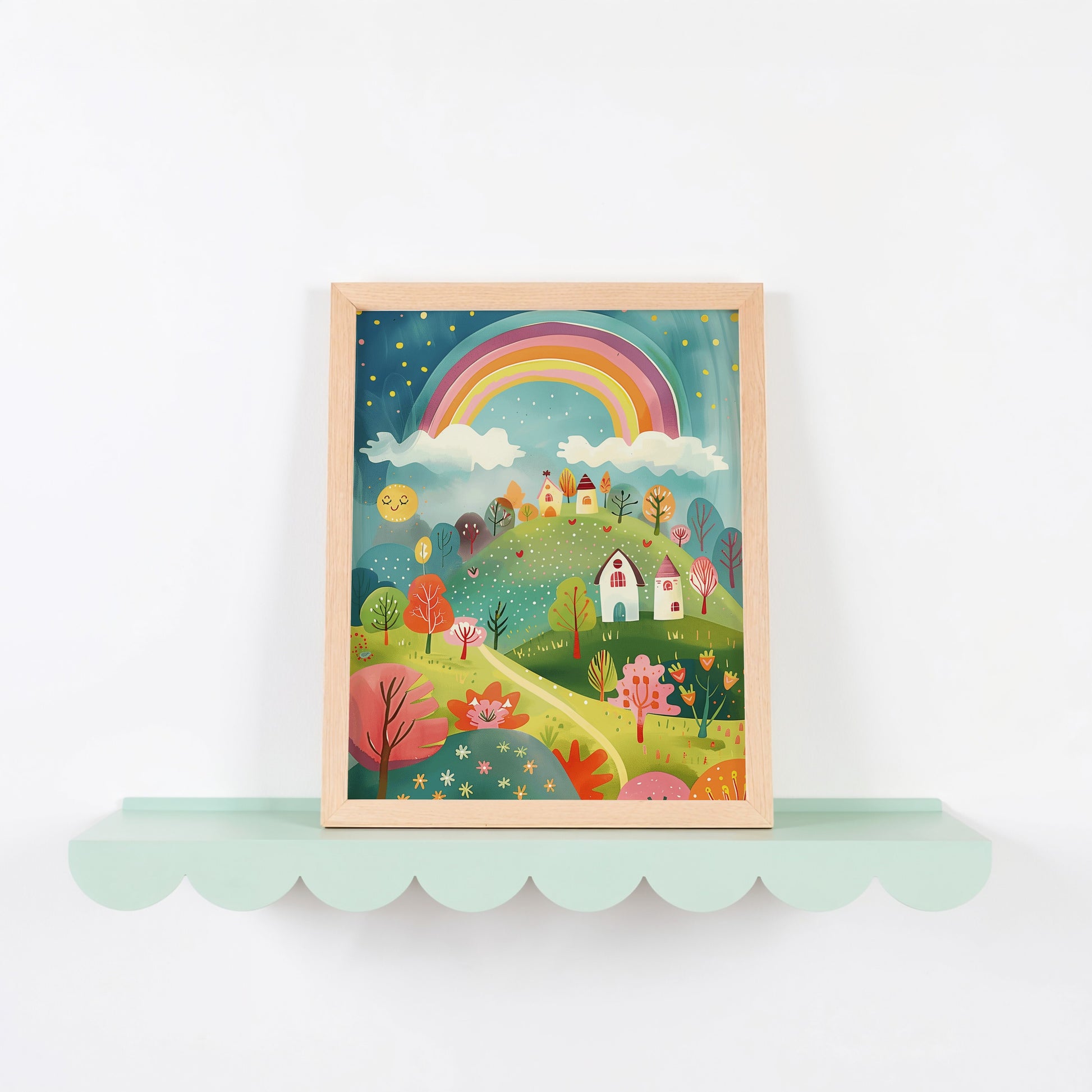 Colorful Whimsical Rainbow And Village Wall Art product