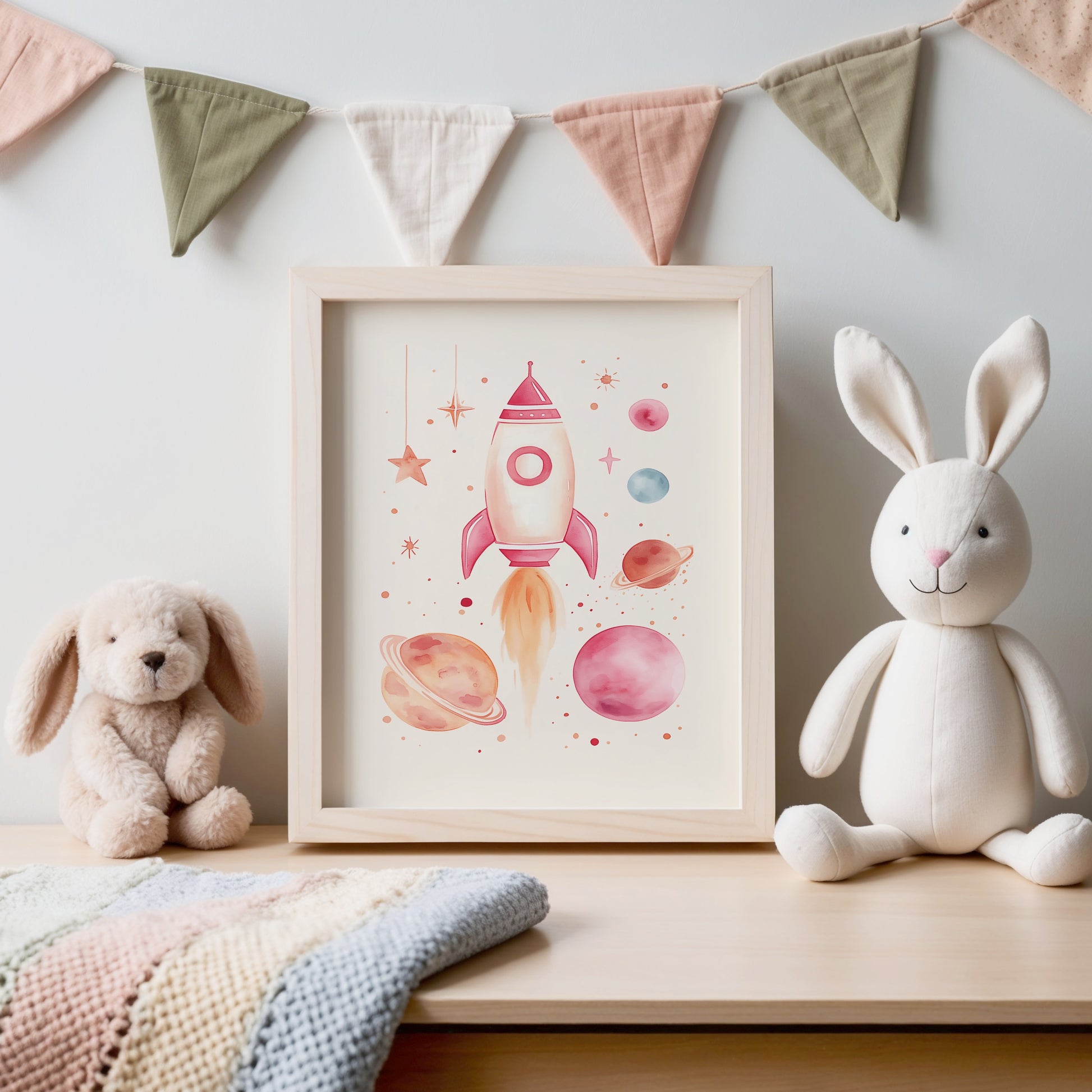 Cute Rocket and Planets Nursery Wall Art Print product type
