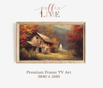 Rustic Barn and Autumn Trees Premium Framed Artwork, Farmhouse Wall Decor, 3840x2160 Digital Download