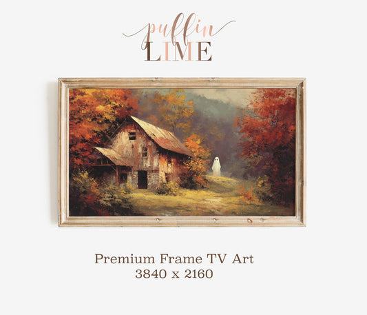 Rustic Barn and Autumn Trees Premium Framed Artwork, Farmhouse Wall Decor, 3840x2160 Digital Download
