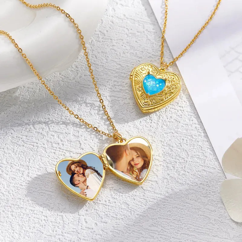 Custom Photo Heart Locket Necklace - Personalized Mother's Day Jewelry Gift