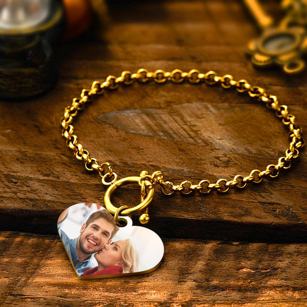 Custom Photo Charm Bracelet with Heart - QR Code Jewelry