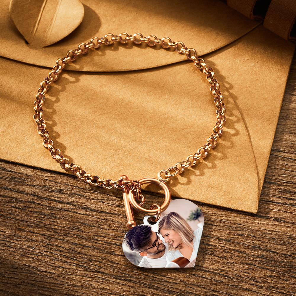Personalized Photo Bracelet with Heart Pendant - Custom Charm Jewelry