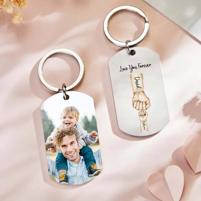 Personalized Father Fist Keychain - Custom Dad Photo Keyring
